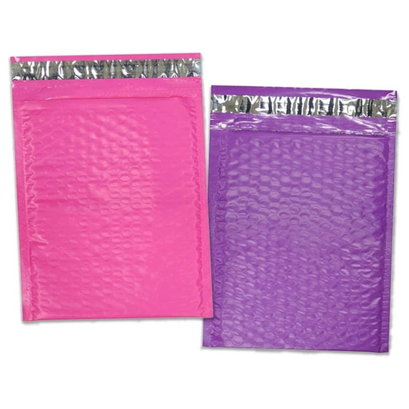 30 Pack 4x8, 6x10", 8x12, 10x15 Inch Hot Pink, Yellow, Purple Assorted Combo Padded Colored Bubble Mailers, Self Seal Mailing Shipping Envelope Bags