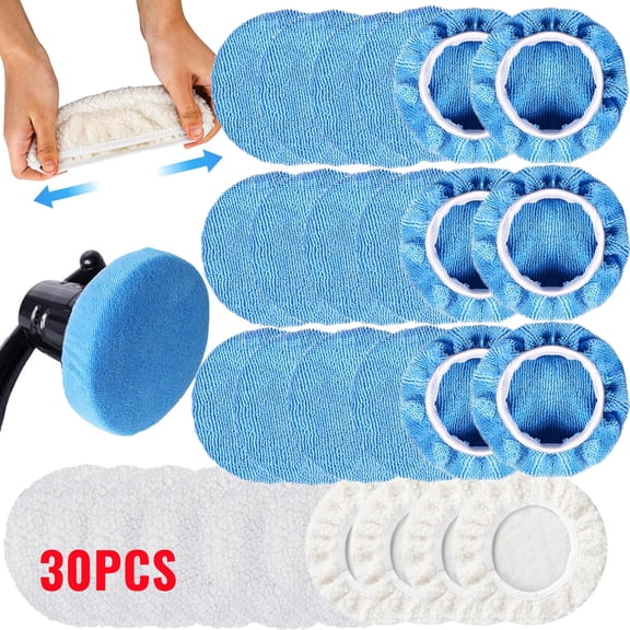 30 Pack 5-6 Inch Car Polishing Pad Bonnet, Microfiber Car Buffing Bonnets for Orbital Polisher, Wax Applicator & Auto Detailing