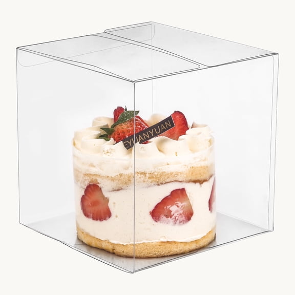 30-Pack 5x5x5 Inch Clear Plastic Favor Boxes, Mini Cake Boxes for 4 Inch Cakes, Macarons, Chocolates, Cookies & Strawberries, Transparent Party Gift Packaging