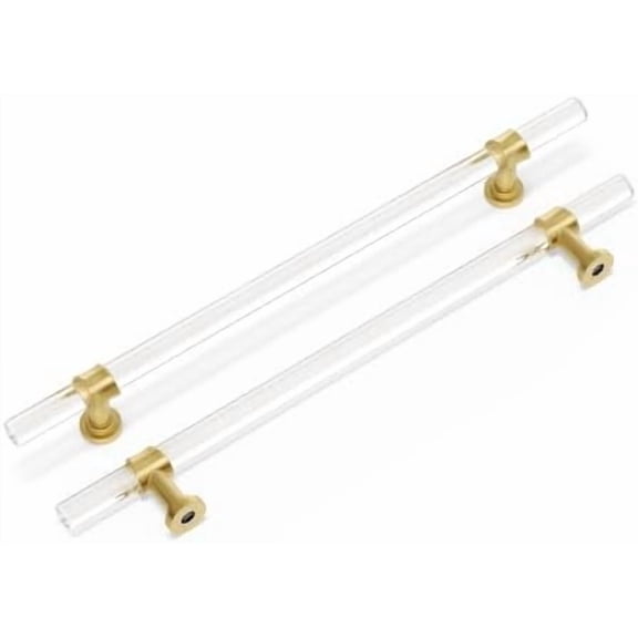 30 Pack 6-1/4 Inch Acrylic Cabinet Pulls Gold Drawer Handles Brushed Brass Hardware Zinc Alloy for Dresser Cupboard Kitchen