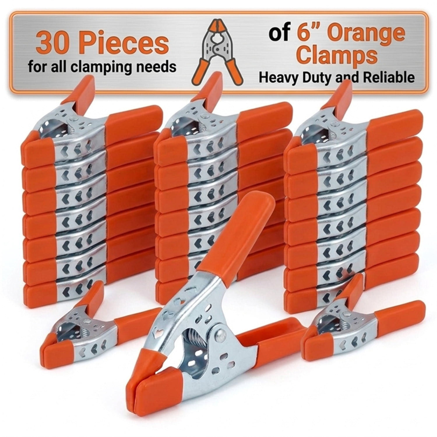 30 Pack 6-Inch Heavy Duty Metal Spring Clamps – 2.5" Jaw Opening, Strong Grip Large Clips for Woodworking, Photography Backdrops, Crafts, DIY Projects
