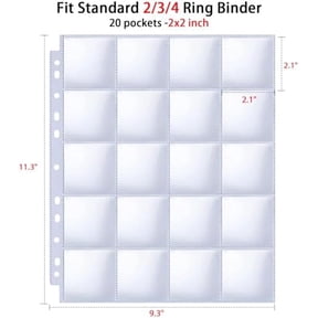 30 Pack 600 Pockets 2x2” Coin Flip Sleeves, Heavy Duty Stamp Collection Pages for 3 Ring Binder, 20 Pocket Photo Slide Flips Organizer Sheet, Top Loading Clear Cardboard Coin Holder Sleeves