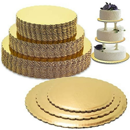 [30 Pack] 8 10 12" Round Cake Boards Set - Cardboard Disposable Layered Cake Pizza Circle Gold Perfect for Cake Decorating Base Stand, Sturdy Base Boards