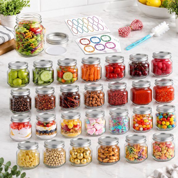 30 Pack 8 Oz Half Pint Food Grade Glass Canning Jars With Lids