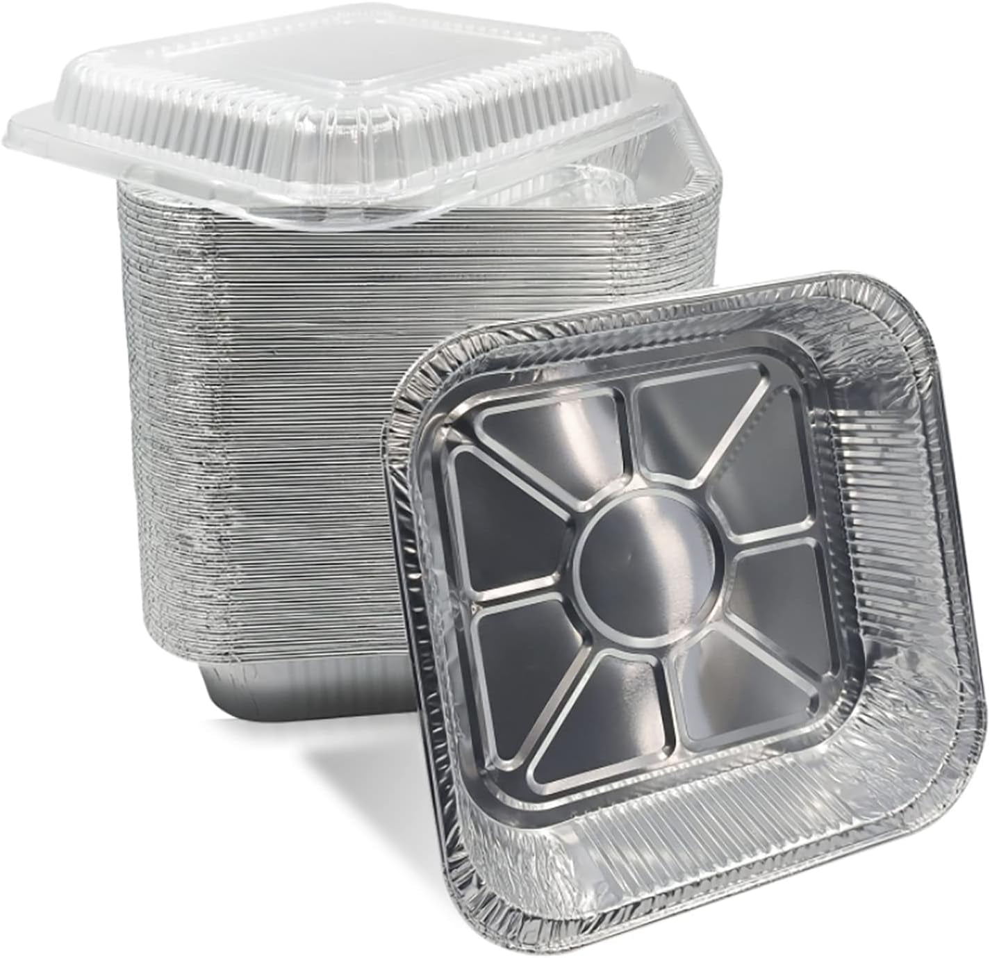 30 Pack 8” × 8” Square Aluminum Baking Pans with Clear Plastic Lids