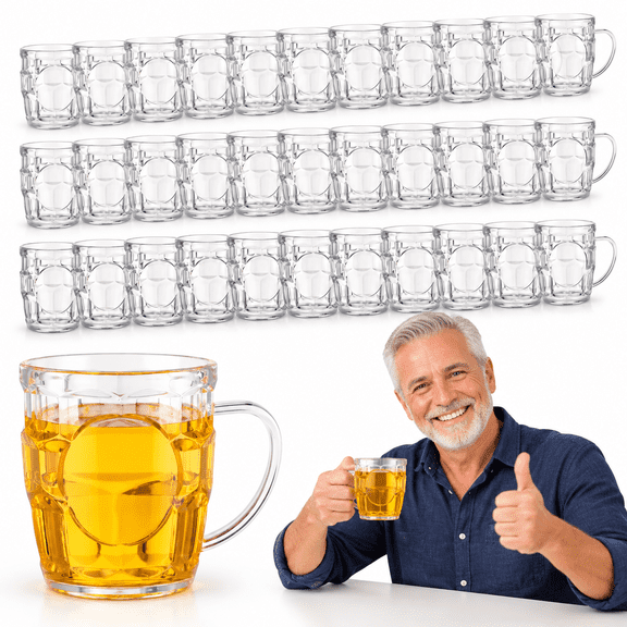 30 Pack 8 oz Plastic Beer Mugs with Handles, Clear Reusable Drinkware