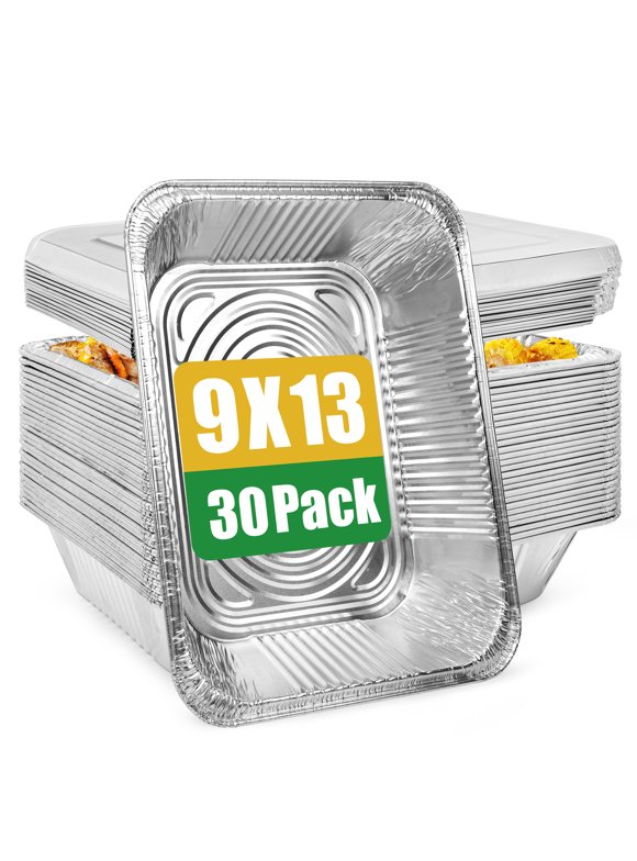 Treamon Aluminum Foil Pans with Lids, Disposable Tin Pans, 9" x 13" 30 Count