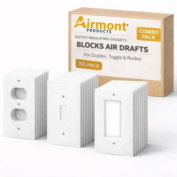 30 Pack Airmont Products Combination Pack Outlet Insulation Draft Sealers Foam Gasket Insulation Pads for Duplex, Toggle & Rocker Switches, Electrical Wall Plates & Outlet Covers, Air Seal Stopper