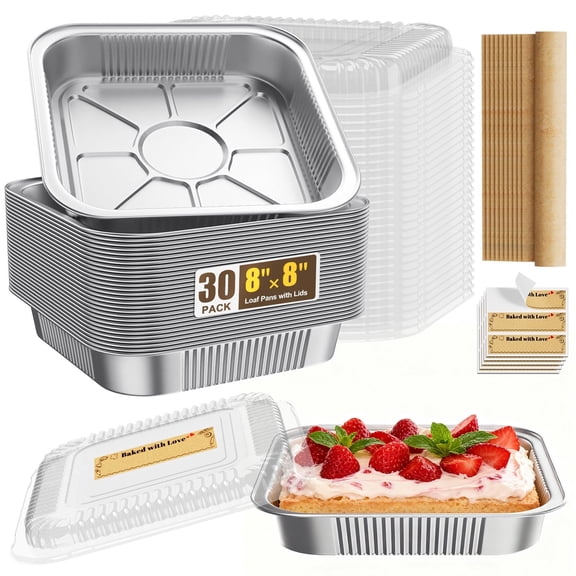 30 Pack Aluminum Foil Pans with Lids,Disposable Pans Food Containers Great for Baking Cake, Cooking, Heating, Storing, Prepping Food,8.86'' x 9.06''