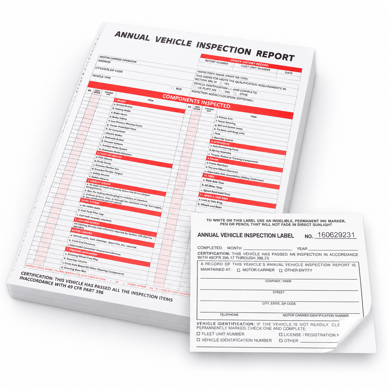 30-Pack Annual Vehicle Inspection Report Forms, 3-Ply Carbonless with ...