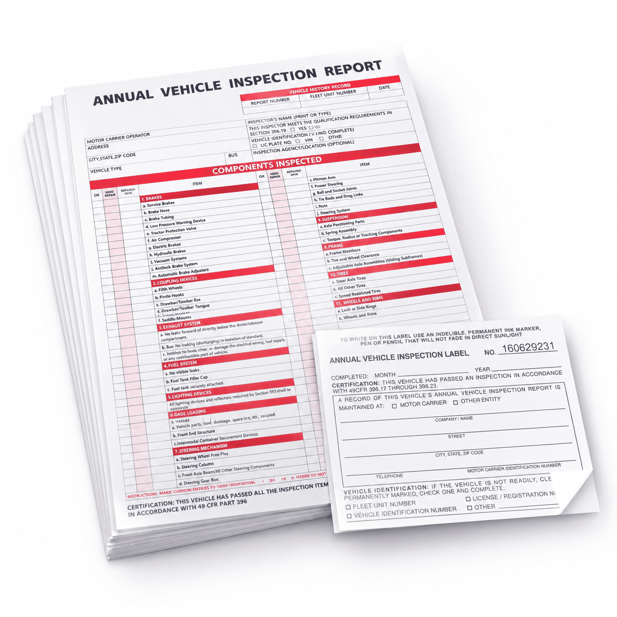 30-Pack Annual Vehicle Inspection Report Forms with FMCSA-Compliant ...