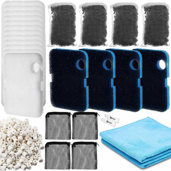30 Pack Aquarium Filter Media Set Replacement Compatible with Cascade 700/1000 CCF2UL CCF3UL Filter, Bio Sponge Filters, White Floss Pads, Activated Carbon, Ceramic Rings, Mesh Bags, Grease