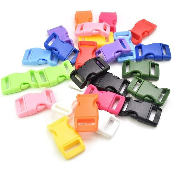 30 Pack Assorted Colors 5/8" Side Release Buckle Plastic Contoured Curved for Parachute 550 Cord Paracord Bracelet Outdoor Pets Strap Webbing Bag Backpack Sewing Accessories