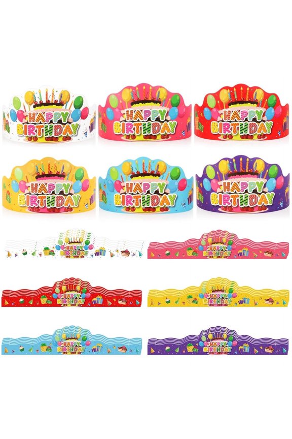 30 Pack Birthday Crowns for Kids Classroom, Paper Crowns Birthday Hats for School Classroom Birthday Party Supplies (6 Colors)