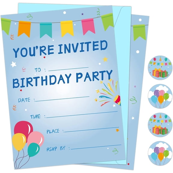 30 Pack Birthday Party Invitations Set Boys Girls Kids Invite Cards with Envelopes Printed Birthday Invitations Supplies with Sticker Labels Decorations for Surprise Party Baby Shower Boys Party
