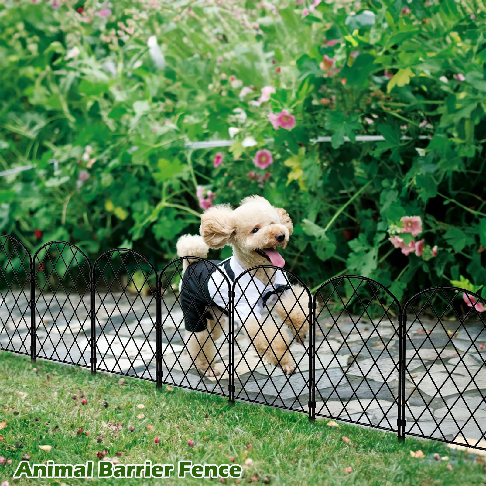 30‑Pack Black Metal Garden Fence, Arched Diamond Pattern Decorative Animal Barrier with Plastic Stakes