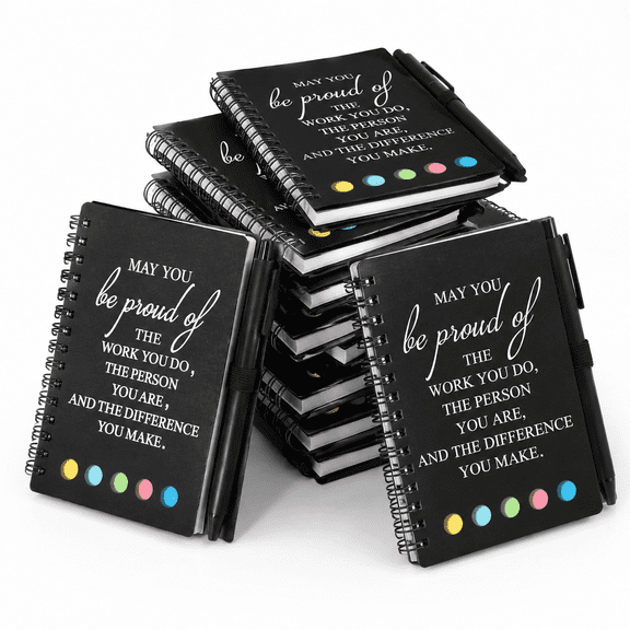 30 Pack Black Notebook And Pen Set, Employee Appreciation Stationery Bulk Gift