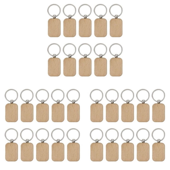 30 Pack Blank Wooden Key Chain Unfinished Wood Pendant Blanks with Keyrings for  Tags DIY Key Craft Supplies