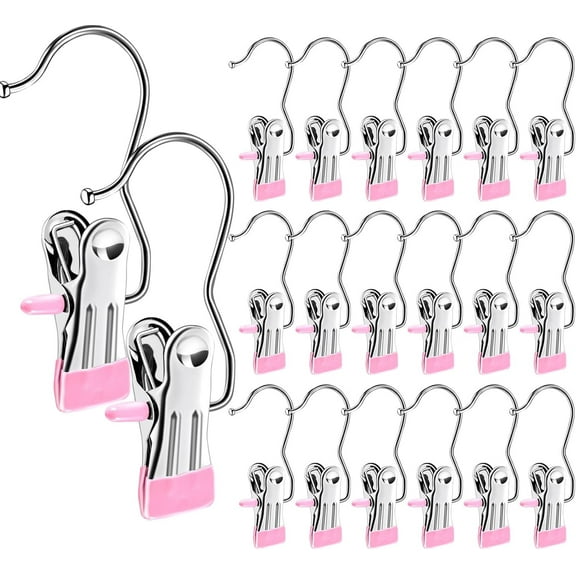 30 Pack Boot Hangers, Hooks with Clips, Stainless Steel, Pink