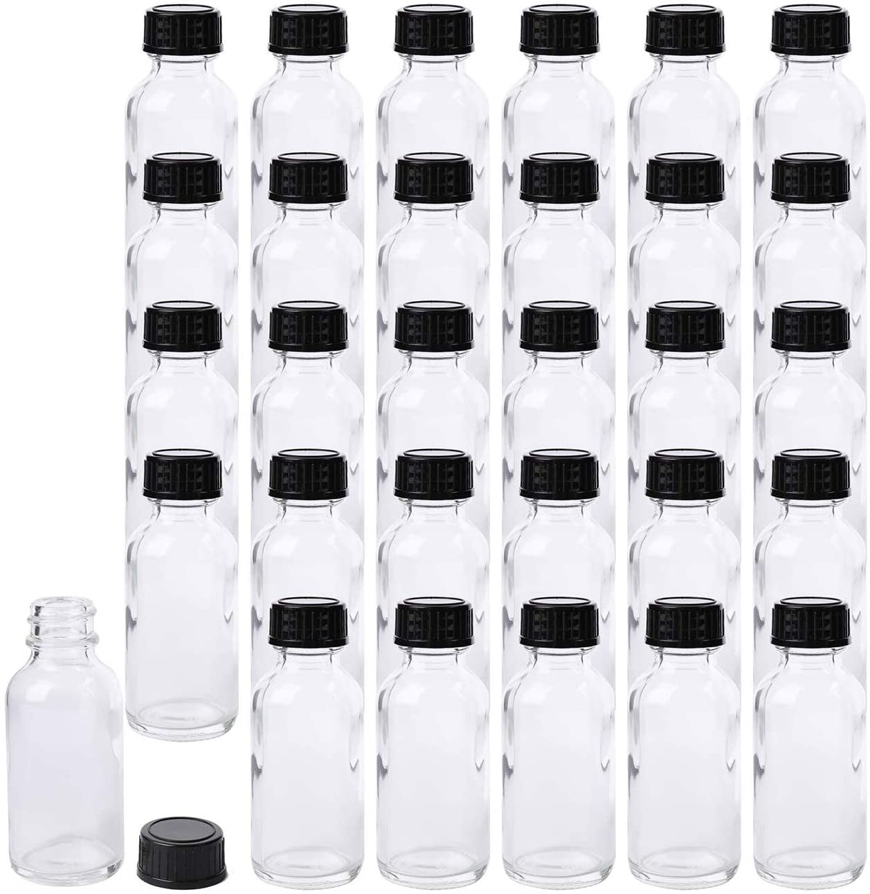 1 oz Clear Glass Boston Round Bottles w/ Black Treatment Pumps | SKS