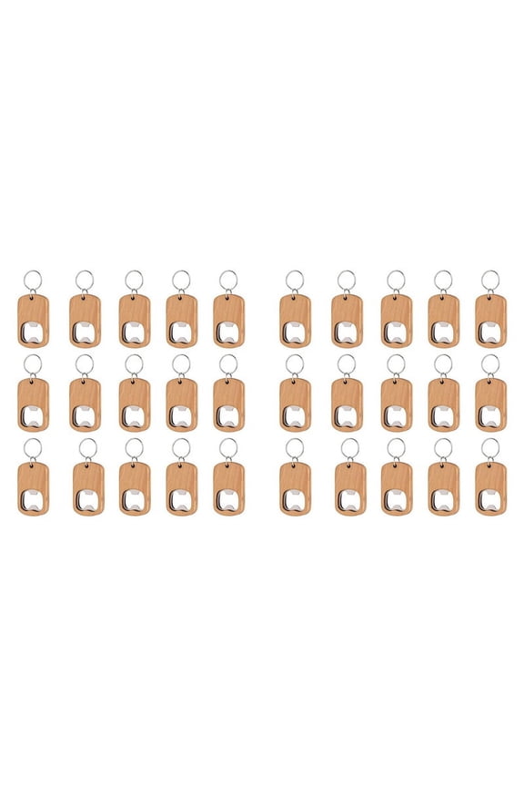 30 Pack Bottle Opener Blank Wooden Keychain Blanks for Laser Engraving Wood Bottle Openers Bulk Key Chains Engraved Key,30 x Keychain,Photo Color