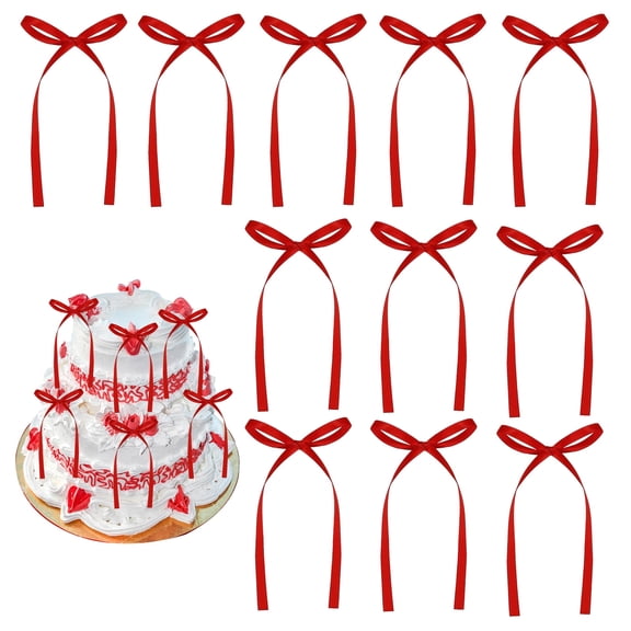 30 Pack Bow Cake Toppers Ribbon Bows for Cake Decorations Bowknot Ribbons Coquette Red Bow High Footed Cup Balloon Wall Party Decoration Baby Shower Birthday Wedding Bachelorette Party Supplies