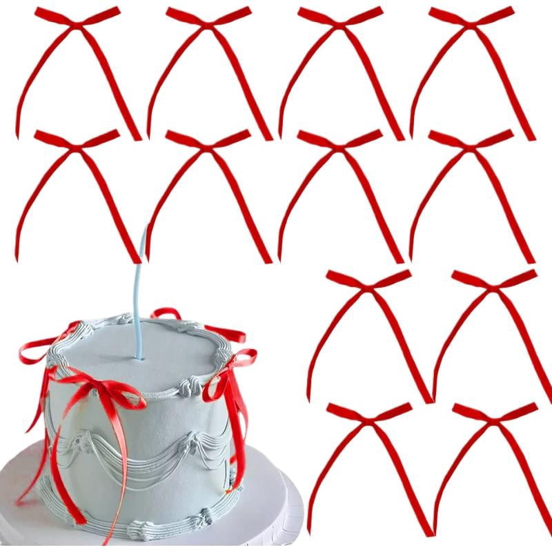 30 Pack Bow Cake Toppers Ribbons Bows for Cake Coquette Themed Bows ...