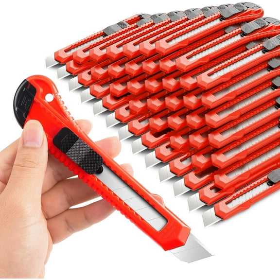 30 Pack Box Cutter Retractable, 18mm Box Knife, Utility Knife Retractable with Snap Off Blade, Boxes Cutter Knives for Cardboard, Art, Craft