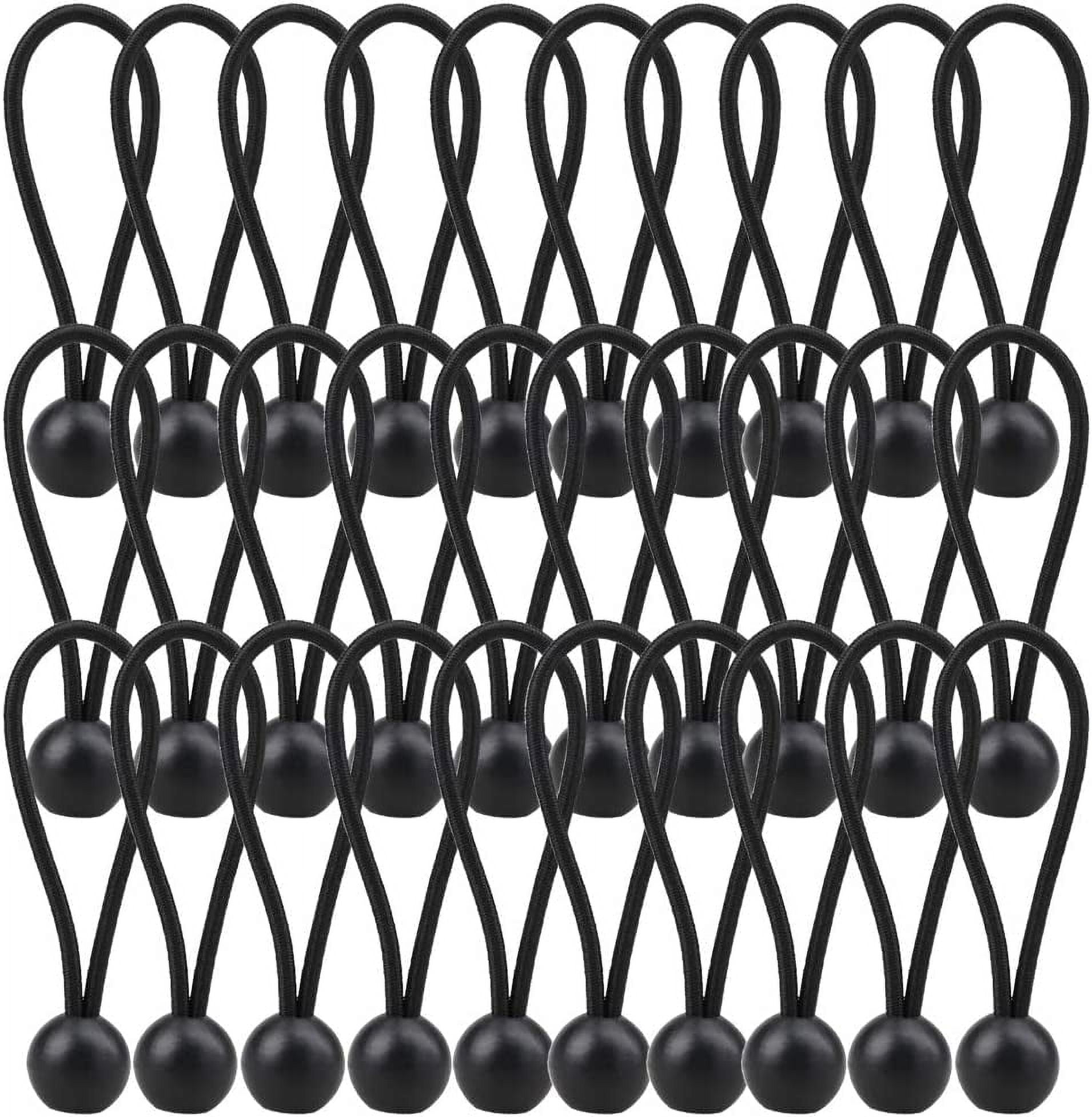 30 Pack Bungee Balls, Black Ball Bungee Heavy Duty Heavyweight 4 inches Tarp Bungee Cords, Weather Resistant Tie Down Strap 4mm Thickness - for Camping, Tents, Cargo, Holding Wire and Hoses