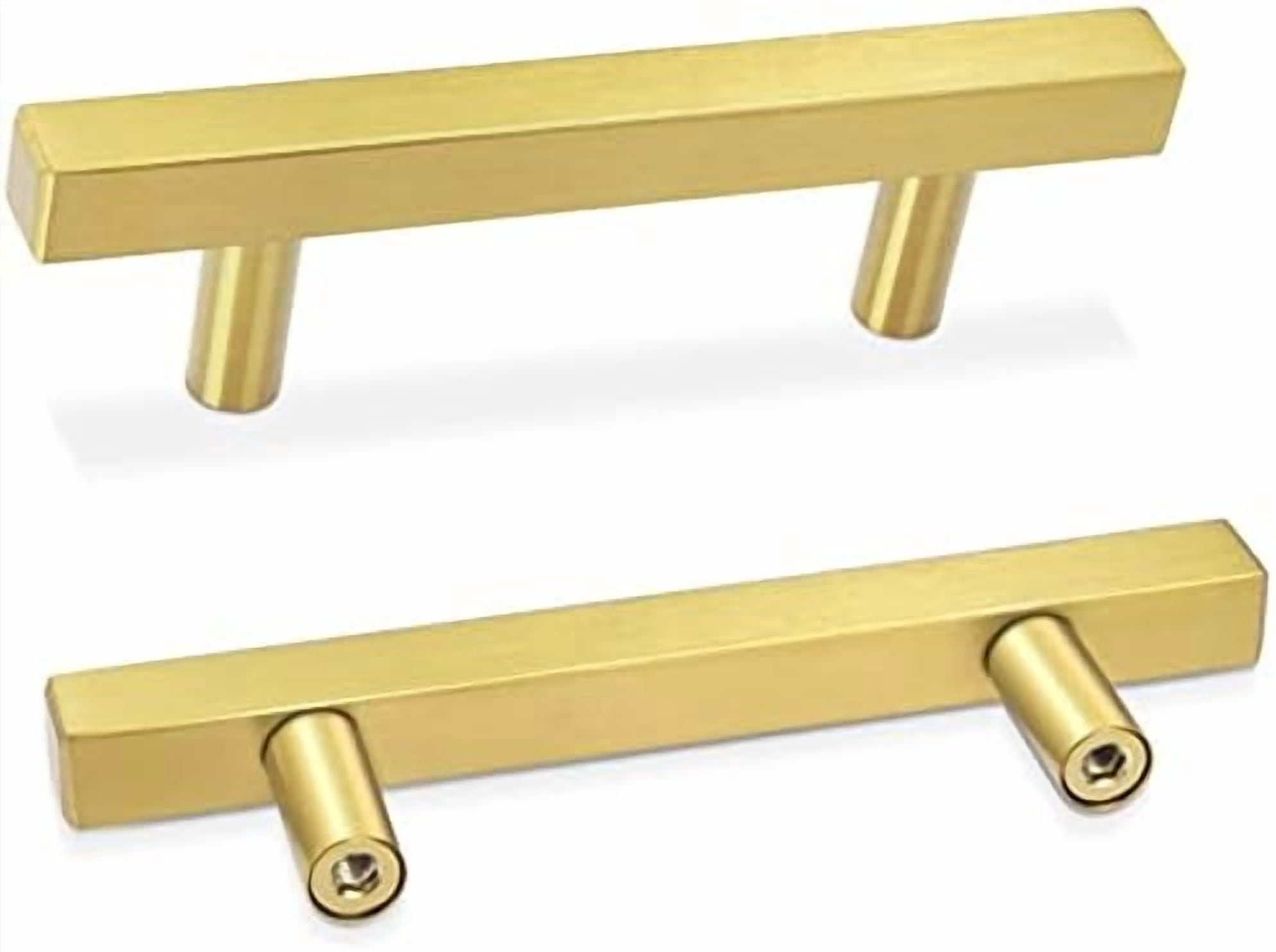 30 Pack Cabinet Pulls 5" Length Brushed Brass Drawer Handles, 3" Hole Center Square Kitchen Cabinet Handles, Stainless Steel Cabinet Hardware for Bedroom Bathroom Office
