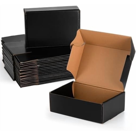 30 Pack CardBoard Boxes, 9 x 6 x 3 Inches Small Shipping Boxes, Black Corrugated Cardboard Box for Mailing Packing Literature Mailer, Packaging Boxes for Gift, Small Business