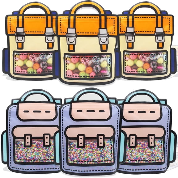 30 Pack Cartoon Backpack Goodie Bags Clear Gift Candy Bags w/ Handle, Resealable