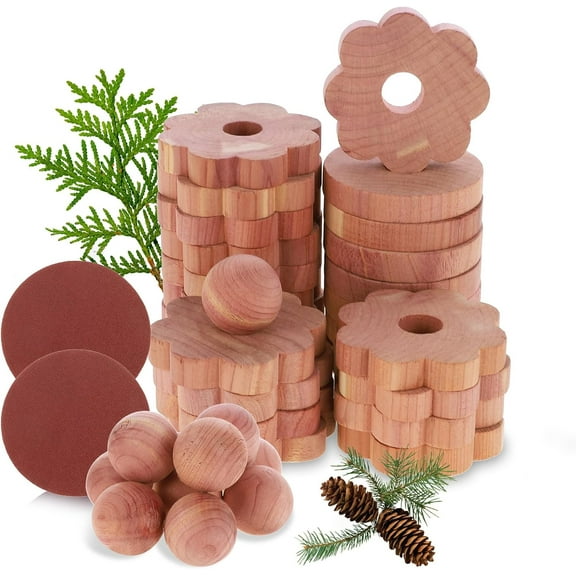 30 Pack Cedar Rings for Clothes Storage, Cedar Blocks with 20 Pcs Cedar Rings 10 Pcs Cedar Balls Cedar Blocks for Closet Drawer Shoe Cabinet Storage Bags