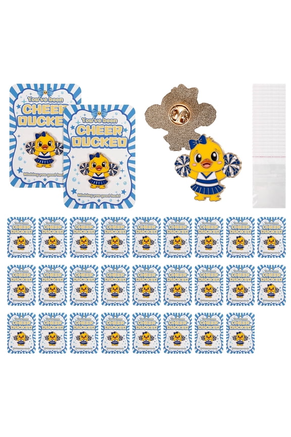 30 Pack Cheer Ducks Pins, Duck Enamel Lapel Brooches with Cheer Cards for Backpacks Team Gifts
