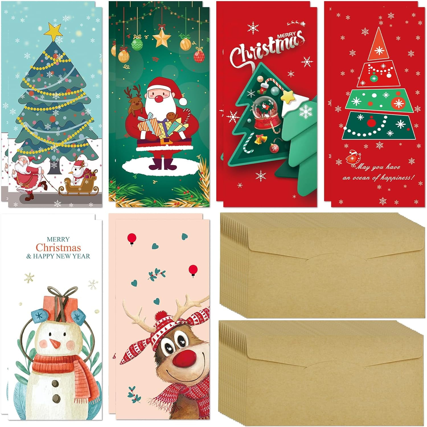 30 Pack Christmas Cards, Christmas Money Holder Cards with Envelopes ...
