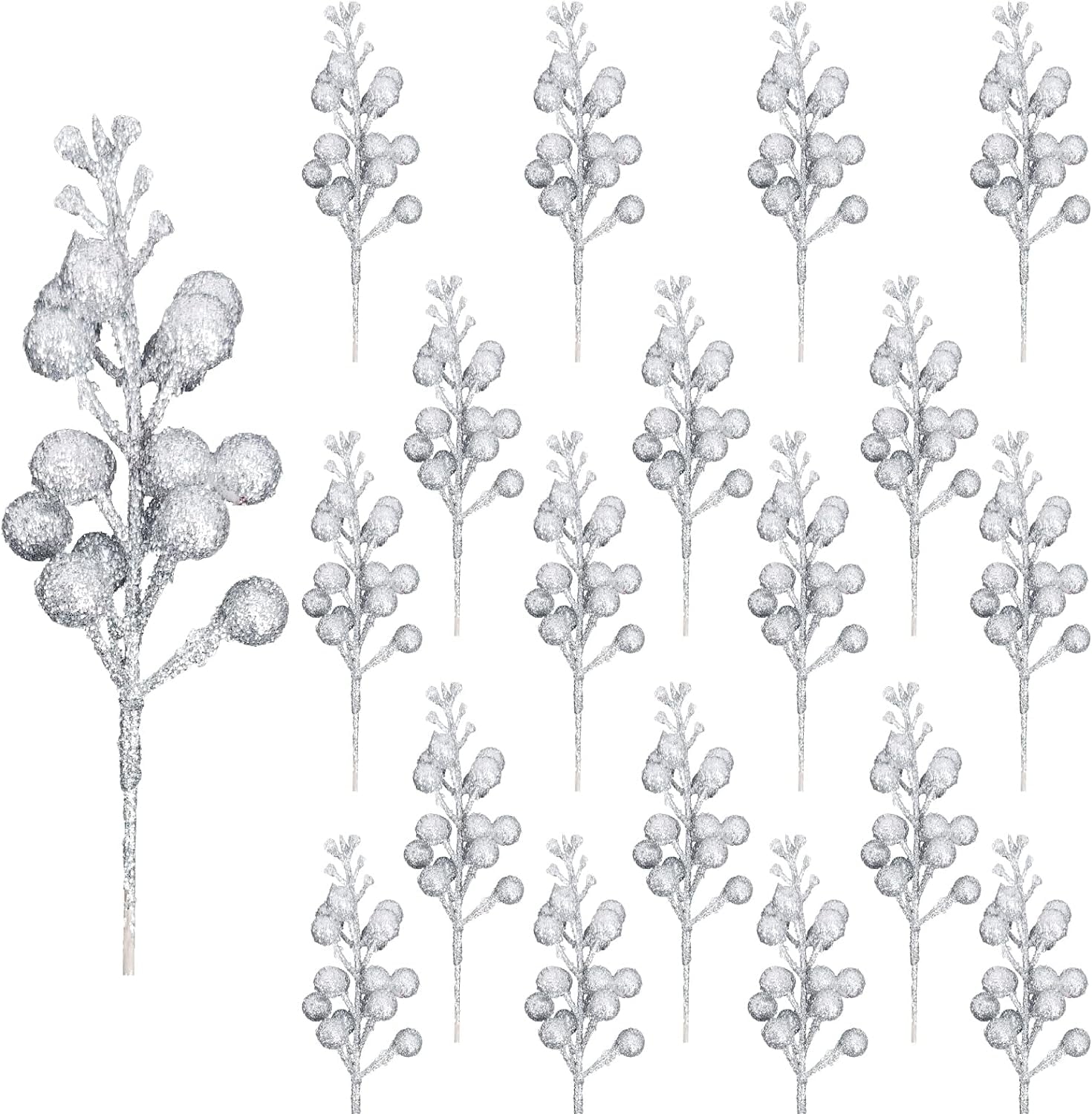 30 Pack Christmas Glitter Berries Stems for Christmas Tree Decorations