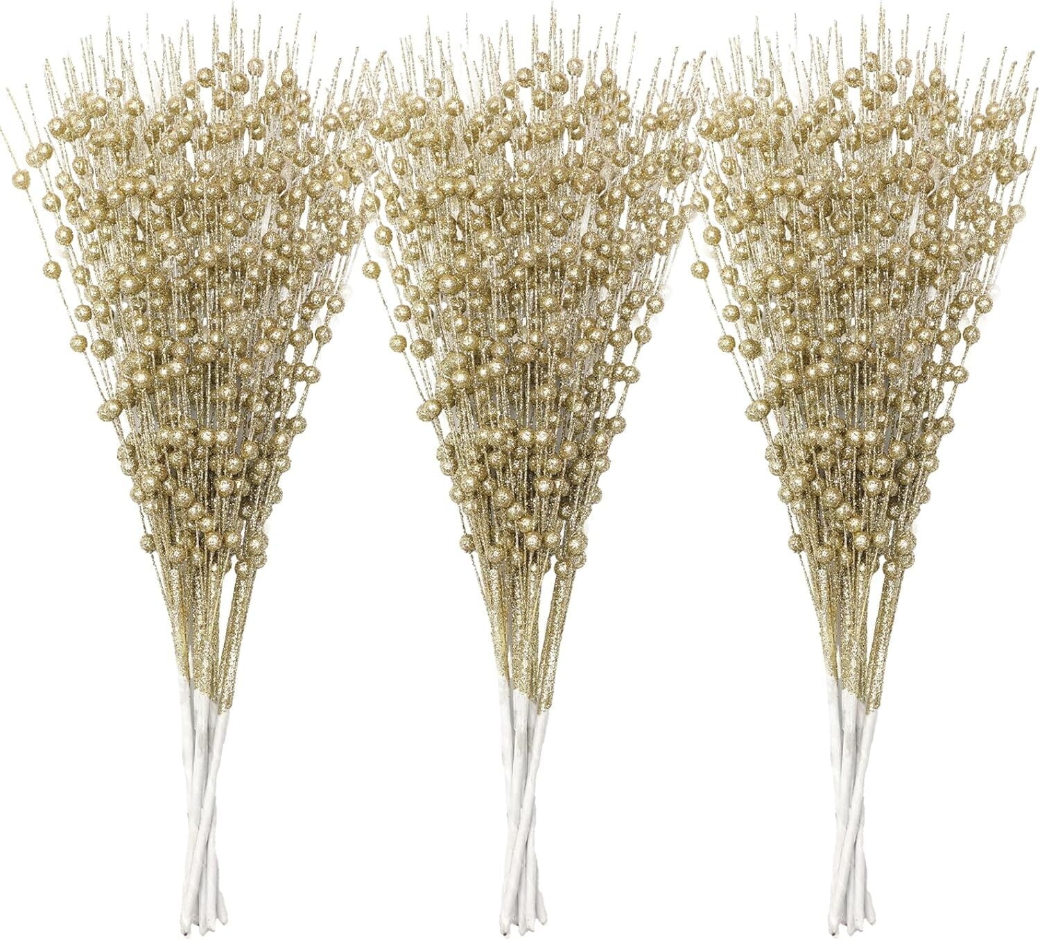 30 Pack Christmas Glitter Berries Stems, PandaTop 17Inch Artificial Christmas Picks for Christmas Tree Ornaments, DIY Xmas Wreath, Crafts, Holiday and Home Decor, Gold Christmas Ornaments