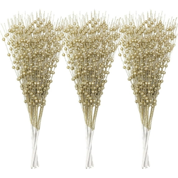 30-Pack Christmas Picks and Sprays Gold Artificial Glitter Berry Stems Branches Twigs Sticks Sprigs Christmas Tree Decorations, Ornaments for Garland, Wreath, Flowers and Tree Topper
