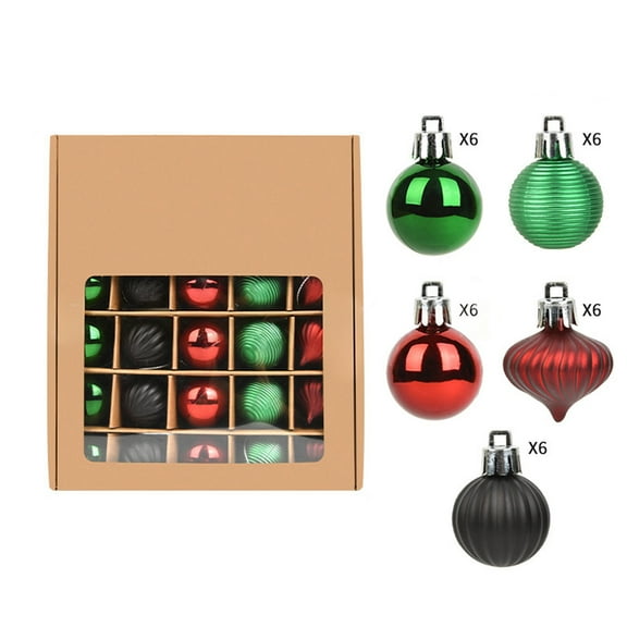 30-Pack Christmas Tree Ornaments – Plastic Ball Decorations Boxed for Tree, Garland, Wreath, Window & Holiday Scene Decor