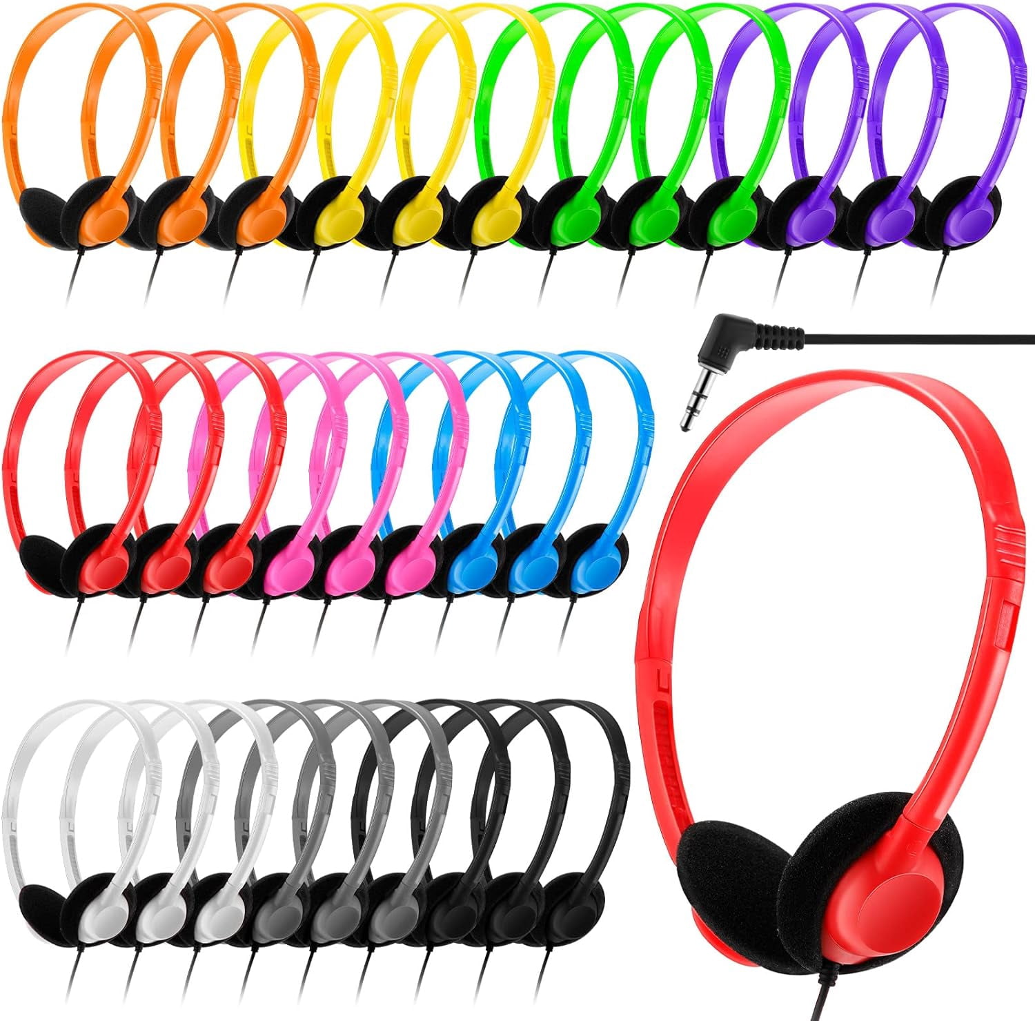 120 Pcs Kids Classroom Headphones Bulk Set - Wired On-Ear Headphones With Adjustable Headband | 5 Colors, 3.5mm Jack - View #2