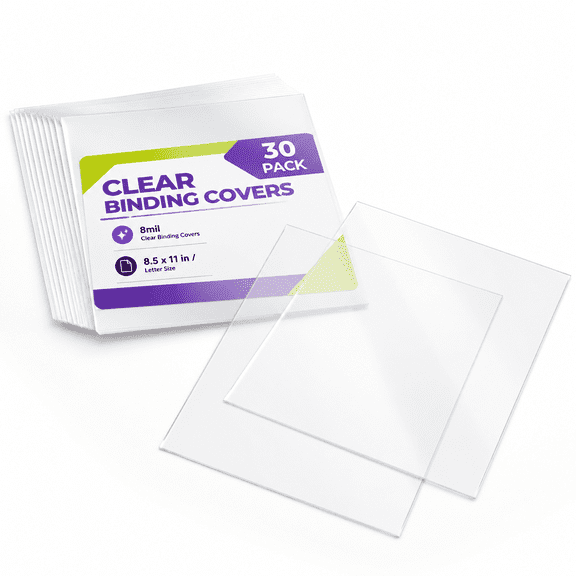 30 Pack Clear 8.5x11 Inch 8 Mil Unpunched Plastic Report Binding Covers