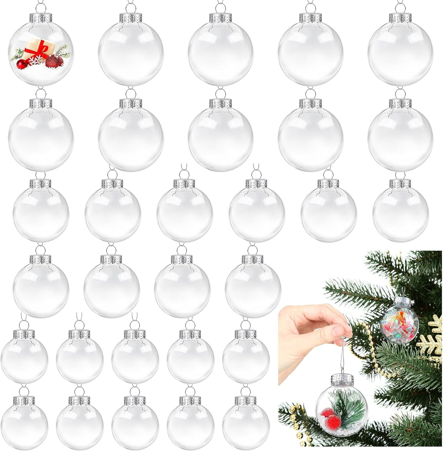 30 Pack Clear Christmas Ornament Balls with Lids and Rope 2.4/2.8/3.2 ...