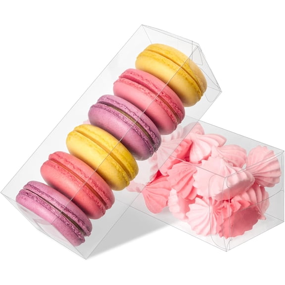 30 Pack Clear Favor Boxes for Treats, 2x2x6 Inch Plastic Rectangle Gift Boxes Transparent Macaron Box for Wedding, Baby Shower, Birthday, Retail