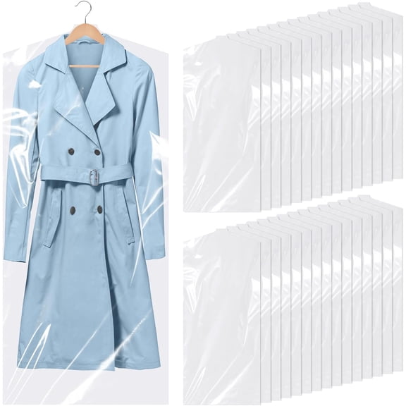 30 Pack Clear Garment Bags, 23.6 x 59.1 Inch Plastic Garment Bags Dustproof, Long Clothes Covers, Waterproof Suit Cover Bag, Moth Proof Coat Bag for Shirts Gowns Dresses