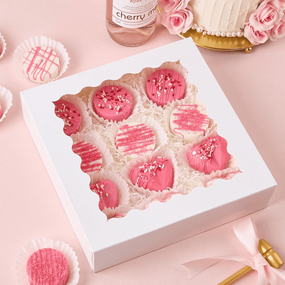 30-Pack Cookie Boxes with Window, 9" x 9" x 2.5", Pie Boxes, White Bakery Boxes, Treat Boxes, For Chocolate Strawberries, Pastries, Muffins, Donuts