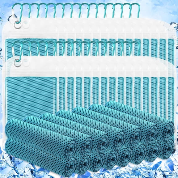 30 Pack Cooling Towels 40 x 12 Inches Soft Breathable Microfiber Neck Wraps for Yoga Running Gym Camping Fitness Aqua