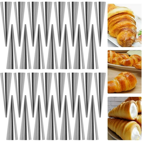 30 Pack Cream Horn Forms,Stainless Steel Conical Croissant Pastry Baking Moulds,Non-Stick Cream Horn Cones Tubes for Brioche Rolls,Ice Cream Cone Party Dessert