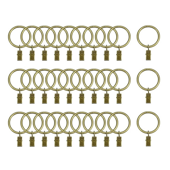 30 Pack Curtain Clips Rings Strong Metal Drapery Shower Curtain Ring with Clips Rustproof 1.5" Interior Dia Bronze Tone