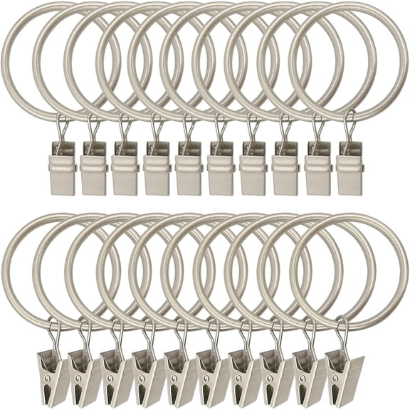 30 Pack Curtain Rings with Clips, Heavy Duty Drapery Clip,Tension Rods Hooks, Polish Silver Curtain Hooks Hangers