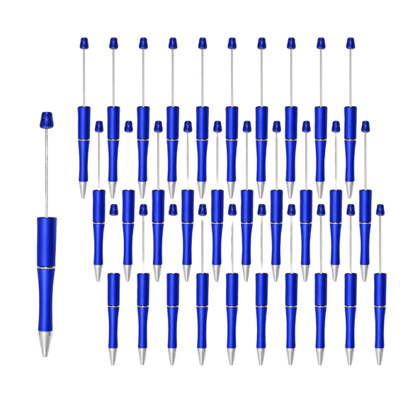30 Pack DIY Beadable Pens with 1.0mm Black Ink - Blue Bulk Beaded Pens for Students, Teachers, Bridal & Graduation Gifts
